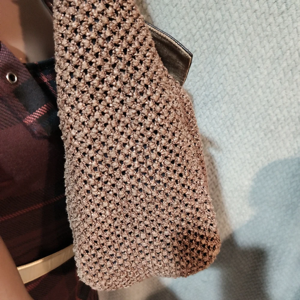 Plinio Visona Brown Straw Woven Shoulder Crossbody Bag. - Picture 6 of 16